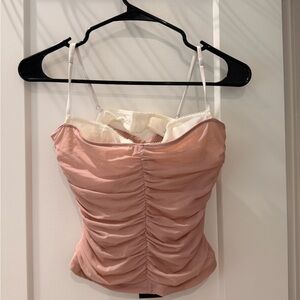 White Fox Boutique Ruched Cami Top - Dusty Rose & Cream